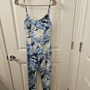 Forever 21 Blue and White Marble Jumpsuit